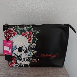 Ed Hardy Skull & Rhinestone Cosmetic Bag NWT